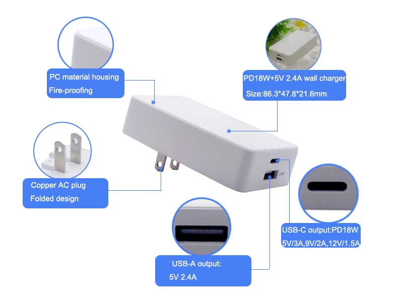 PD 20W+2.4A Foldable wall charger S-TR-146A(图1)